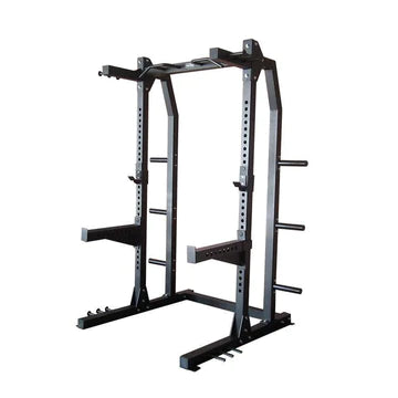 Half Rack package with bench, barbell, bumpers and collars